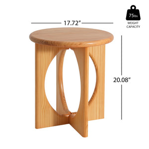 English Elm Natural Pine Solid Wood Round Side Table Geometric Open Base for Minimalist Spaces N768P442348N