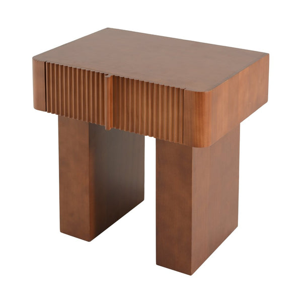 English Elm Wood Fluted Drawer End Table Walnut Finish Mid Century Modern Accent for Any Room N768P442350W