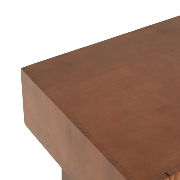 English Elm Wood Fluted Drawer End Table Walnut Finish Mid Century Modern Accent for Any Room N768P442350W