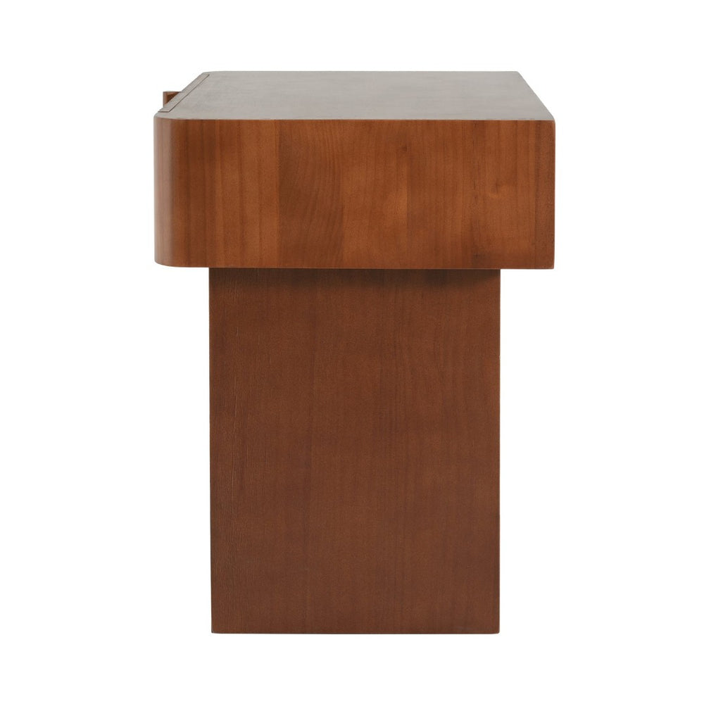 English Elm Wood Fluted Drawer End Table Walnut Finish Mid Century Modern Accent for Any Room N768P442350W