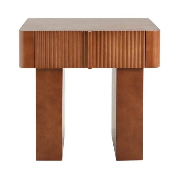 English Elm Wood Fluted Drawer End Table Walnut Finish Mid Century Modern Accent for Any Room N768P442350W