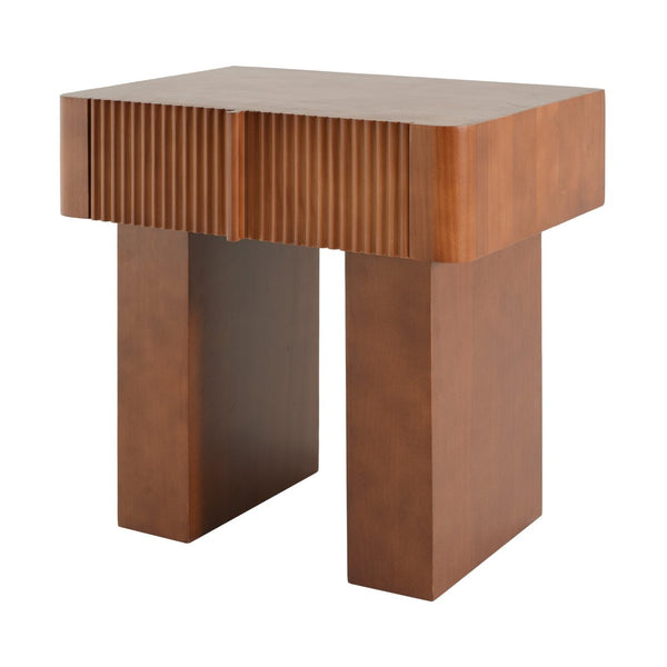 English Elm Wood Fluted Drawer End Table Walnut Finish Mid Century Modern Accent for Any Room N768P442350W
