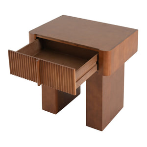 English Elm Wood Fluted Drawer End Table Walnut Finish Mid Century Modern Accent for Any Room N768P442350W