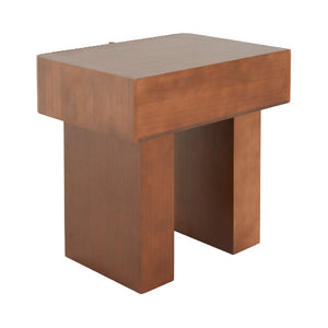 English Elm Wood Fluted Drawer End Table Walnut Finish Mid Century Modern Accent for Any Room N768P442350W