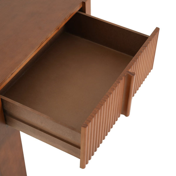 English Elm Wood Fluted Drawer End Table Walnut Finish Mid Century Modern Accent for Any Room N768P442350W