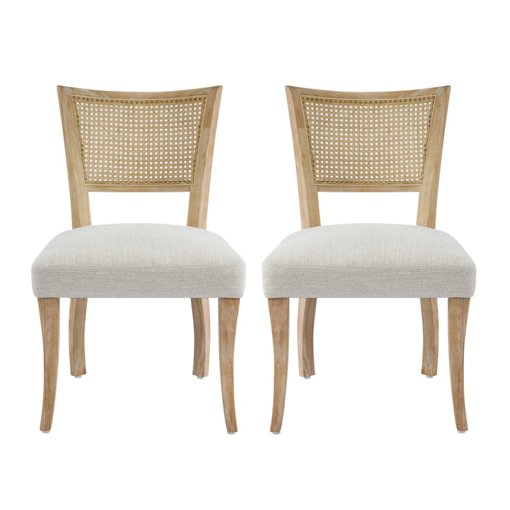 English Elm Modern Hand-woven Rattan Cane Back Dining Chairs with Rubberwood Legs Set of 2 N768P442373N