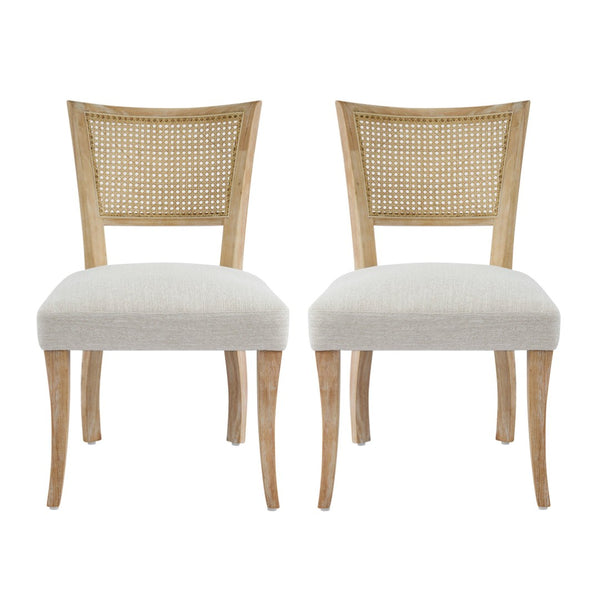 English Elm Modern Hand-woven Rattan Cane Back Dining Chairs with Rubberwood Legs Set of 2 N768P442373N