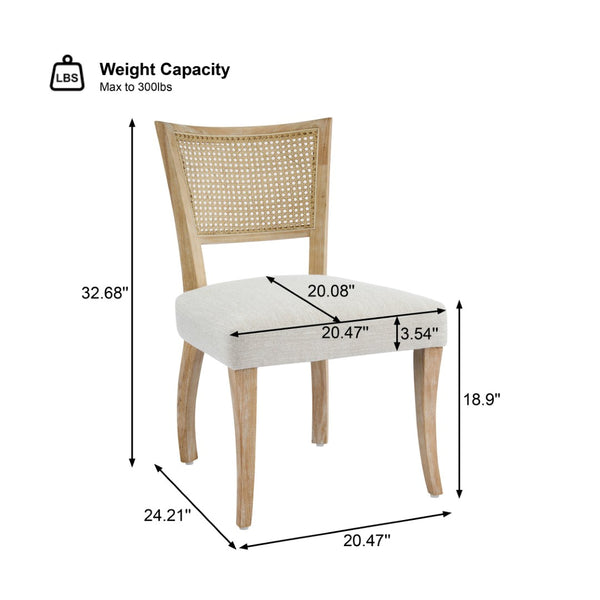 English Elm Modern Hand-woven Rattan Cane Back Dining Chairs with Rubberwood Legs Set of 2 N768P442373N
