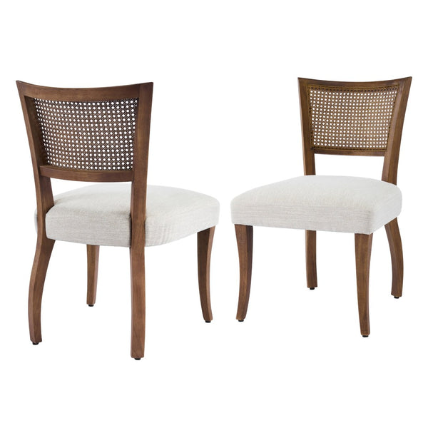 English Elm Modern Rattan Back Rubberwood Dining Chairs Woven Mesh Walnut Set for Two N768P442373W