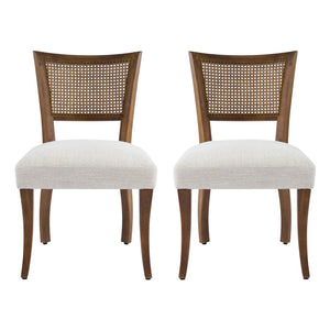 English Elm Modern Rattan Back Rubberwood Dining Chairs Woven Mesh Walnut Set for Two N768P442373W