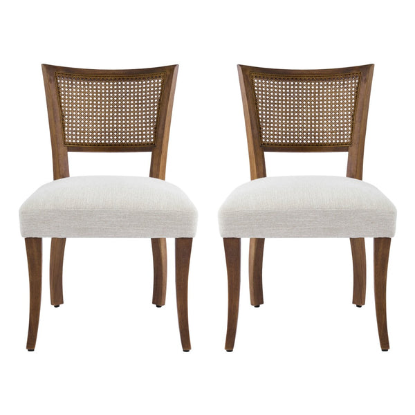 English Elm Modern Rattan Back Rubberwood Dining Chairs Woven Mesh Walnut Set for Two N768P442373W