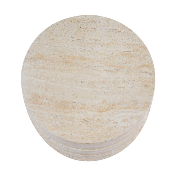 English Elm Modern Ribbed MGO Travertine Finish Outdoor Side Table for Patio Balcony or Living Room N768P443081T