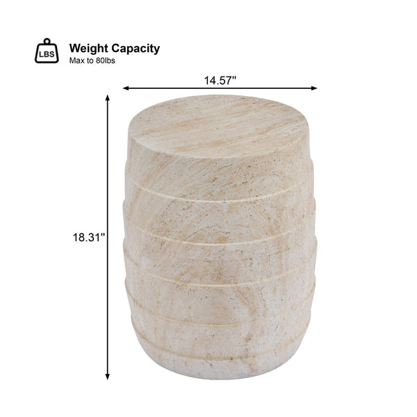English Elm Modern Ribbed MGO Travertine Finish Outdoor Side Table for Patio Balcony or Living Room N768P443081T