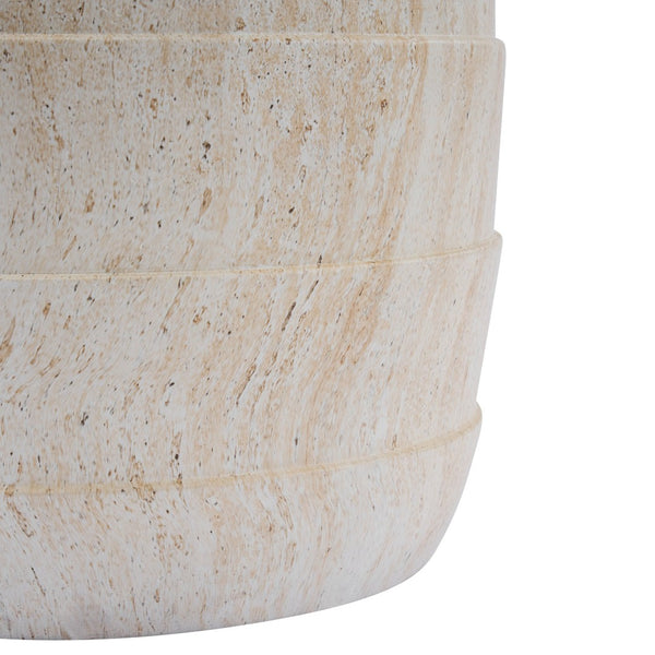English Elm Modern Ribbed MGO Travertine Finish Outdoor Side Table for Patio Balcony or Living Room N768P443081T