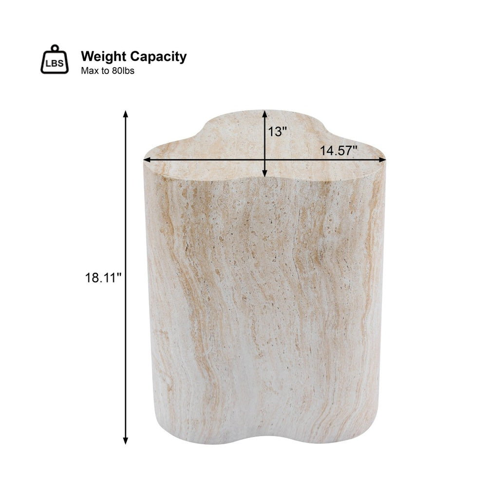 English Elm Organic MGO Travertine Side Table Weather Resistant Accent for Patio and Bedroom N768P443086T