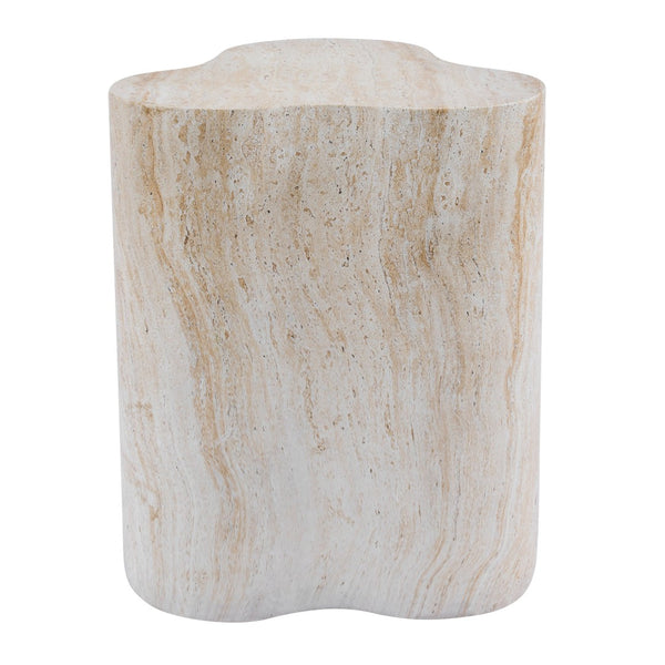 English Elm Organic MGO Travertine Side Table Weather Resistant Accent for Patio and Bedroom N768P443086T
