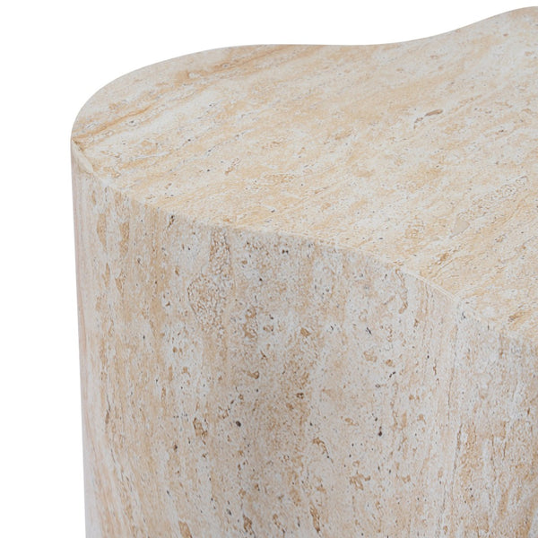 English Elm Organic MGO Travertine Side Table Weather Resistant Accent for Patio and Bedroom N768P443086T