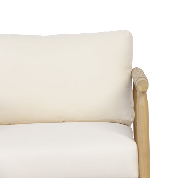 English Elm Light Teak Acacia Club Chair with Hand Knotted Rope Weave and Cream Outdoor Cushions N768P446378L