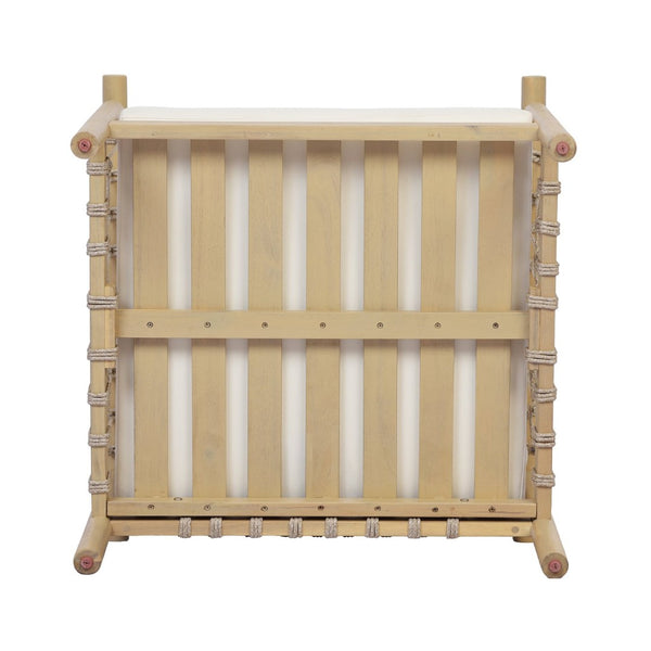 English Elm Light Teak Acacia Club Chair with Hand Knotted Rope Weave and Cream Outdoor Cushions N768P446378L