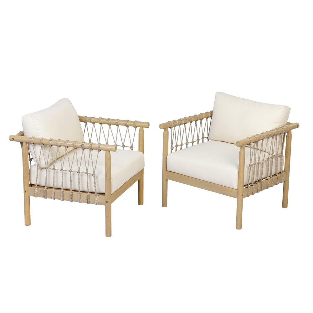 English Elm Light Teak Acacia Rope Woven Oversized Patio Armchair Set with Cream Cushions N768P446378L_2