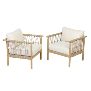 English Elm Light Teak Acacia Rope Woven Oversized Patio Armchair Set with Cream Cushions N768P446378L_2