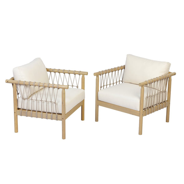 English Elm Light Teak Acacia Rope Woven Oversized Patio Armchair Set with Cream Cushions N768P446378L_2