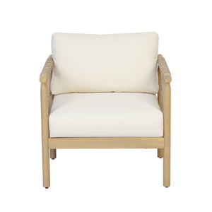 English Elm Light Teak Acacia Club Chair with Hand Knotted Rope Weave and Cream Outdoor Cushions N768P446378L
