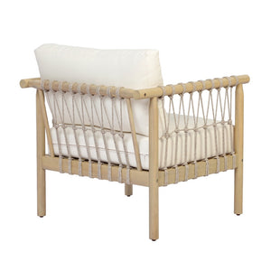 English Elm Light Teak Acacia Club Chair with Hand Knotted Rope Weave and Cream Outdoor Cushions N768P446378L