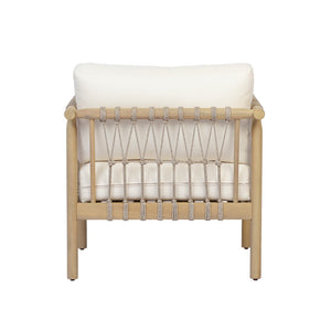 English Elm Light Teak Acacia Club Chair with Hand Knotted Rope Weave and Cream Outdoor Cushions N768P446378L