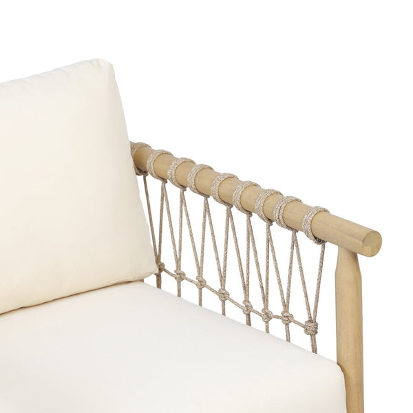 English Elm Light Teak Acacia Hardwood Outdoor Loveseat with Hand-Knotted Rope and Cream Cushions N768P446379L