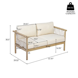 English Elm Light Teak Acacia Hardwood Outdoor Loveseat with Hand-Knotted Rope and Cream Cushions N768P446379L