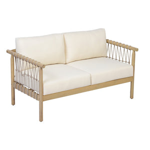 English Elm Light Teak Acacia Hardwood Outdoor Loveseat with Hand-Knotted Rope and Cream Cushions N768P446379L