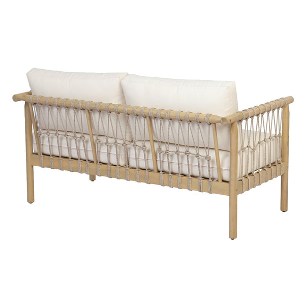 English Elm Light Teak Acacia Hardwood Outdoor Loveseat with Hand-Knotted Rope and Cream Cushions N768P446379L