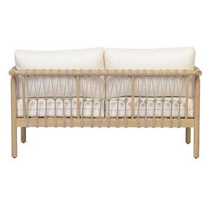 English Elm Light Teak Acacia Hardwood Outdoor Loveseat with Hand-Knotted Rope and Cream Cushions N768P446379L