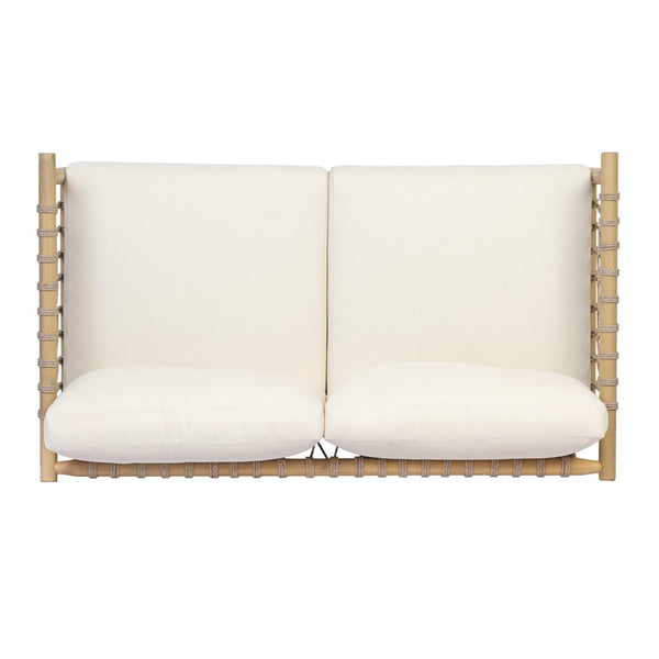 English Elm Light Teak Acacia Hardwood Outdoor Loveseat with Hand-Knotted Rope and Cream Cushions N768P446379L