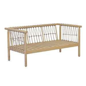 English Elm Light Teak Acacia Hardwood Outdoor Loveseat with Hand-Knotted Rope and Cream Cushions N768P446379L