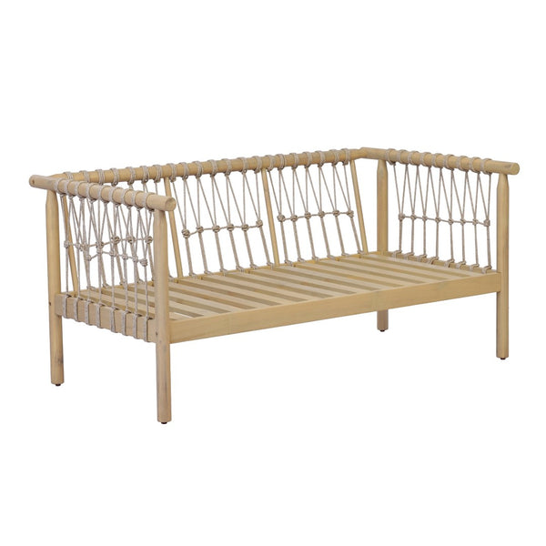 English Elm Light Teak Acacia Hardwood Outdoor Loveseat with Hand-Knotted Rope and Cream Cushions N768P446379L