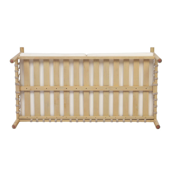 English Elm Light Teak Acacia Hardwood Outdoor Loveseat with Hand-Knotted Rope and Cream Cushions N768P446379L