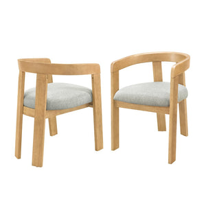 English Elm Modern Barrel Arm Dining Chairs Solid Rubberwood Linen Seat Mid-Century Set of 2 Natural Oak N768P458481N