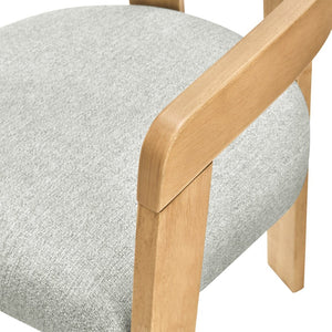 English Elm Modern Barrel Arm Dining Chairs Solid Rubberwood Linen Seat Mid-Century Set of 2 Natural Oak N768P458481N