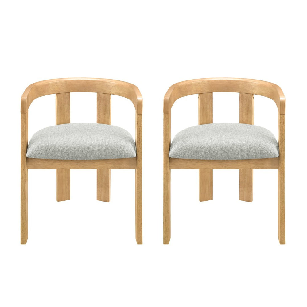 English Elm Modern Barrel Arm Dining Chairs Solid Rubberwood Linen Seat Mid-Century Set of 2 Natural Oak N768P458481N