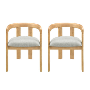English Elm Modern Barrel Arm Dining Chairs Solid Rubberwood Linen Seat Mid-Century Set of 2 Natural Oak N768P458481N