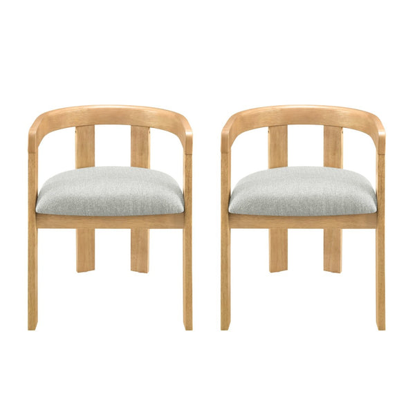 English Elm Modern Barrel Arm Dining Chairs Solid Rubberwood Linen Seat Mid-Century Set of 2 Natural Oak N768P458481N