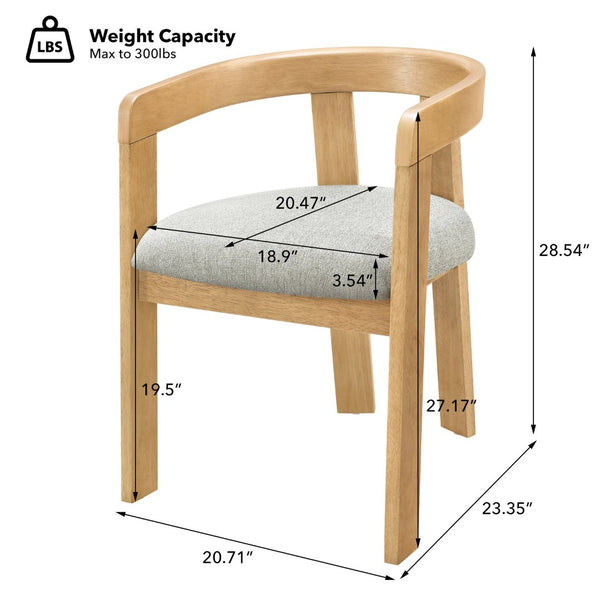 English Elm Modern Barrel Arm Dining Chairs Solid Rubberwood Linen Seat Mid-Century Set of 2 Natural Oak N768P458481N