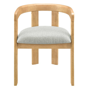 English Elm Modern Barrel Arm Dining Chairs Solid Rubberwood Linen Seat Mid-Century Set of 2 Natural Oak N768P458481N