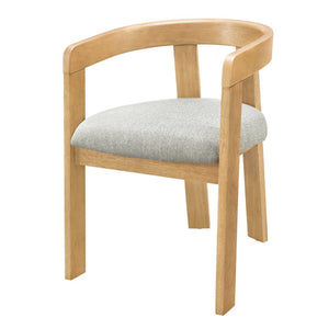 English Elm Modern Barrel Arm Dining Chairs Solid Rubberwood Linen Seat Mid-Century Set of 2 Natural Oak N768P458481N