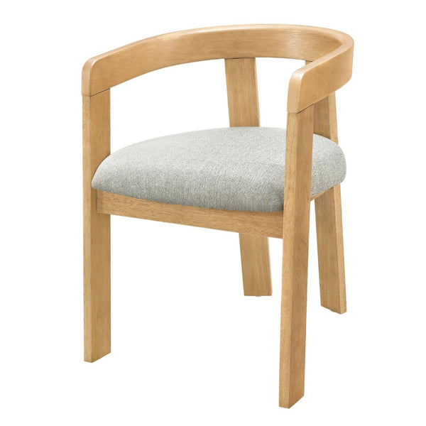 English Elm Modern Barrel Arm Dining Chairs Solid Rubberwood Linen Seat Mid-Century Set of 2 Natural Oak N768P458481N