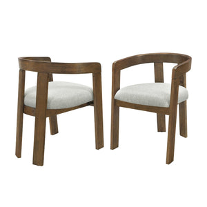English Elm Modern Barrel Arm Dining Chairs Solid Rubberwood Linen Seat Mid-Century Set of 2 Walnut N768P458481W