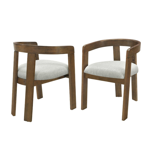 English Elm Modern Barrel Arm Dining Chairs Solid Rubberwood Linen Seat Mid-Century Set of 2 Walnut N768P458481W