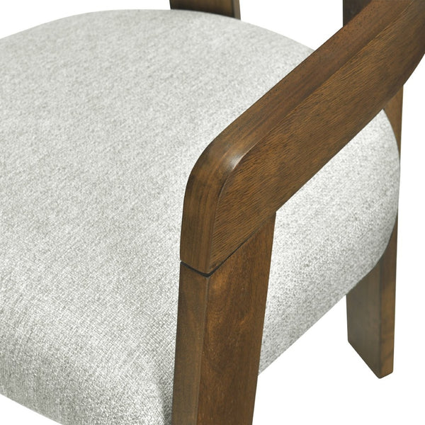 English Elm Modern Barrel Arm Dining Chairs Solid Rubberwood Linen Seat Mid-Century Set of 2 Walnut N768P458481W